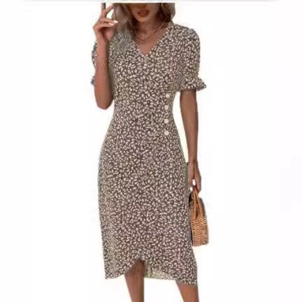 Robe à ourlet irrégulier et manches bouffantes à motif géométrique m301272 