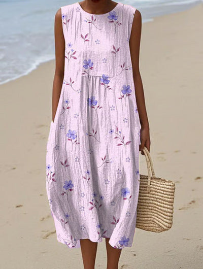 New sleeveless casual printing temperament long dress dress slim fit small fresh m302083