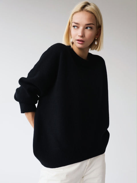 Damen Strickpullover Rundhalsausschnitt einfarbig lockerer Pullover m300667 