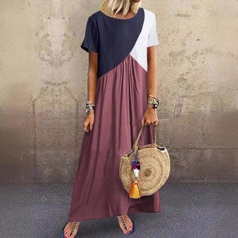 Neues geometrisches Kontrastfarben-Spleißenkleid, Sommer-Strandkleid m301345 