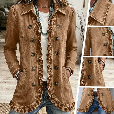 Jacket Edge Button Cardigan Women's Lapel Button Loose Casual Denim Jacket FF303254
