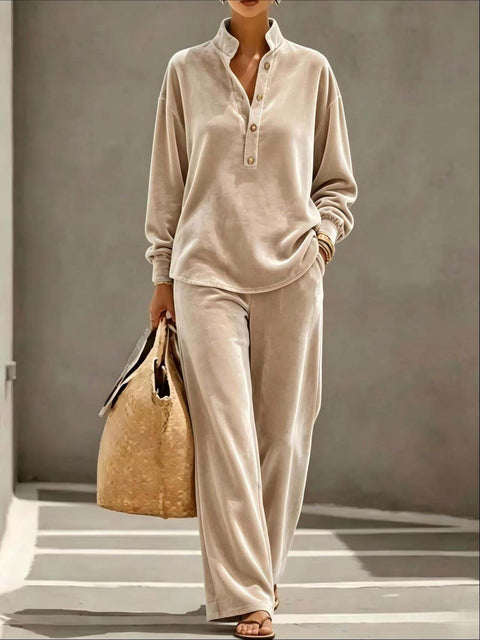 Fashion Golden Velvet Long Sleeve Top Pants Set m303225