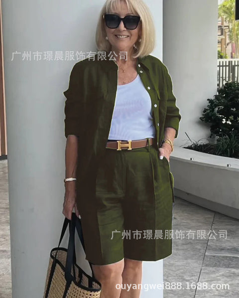 Women's cardigan top shorts two-piece set m302302