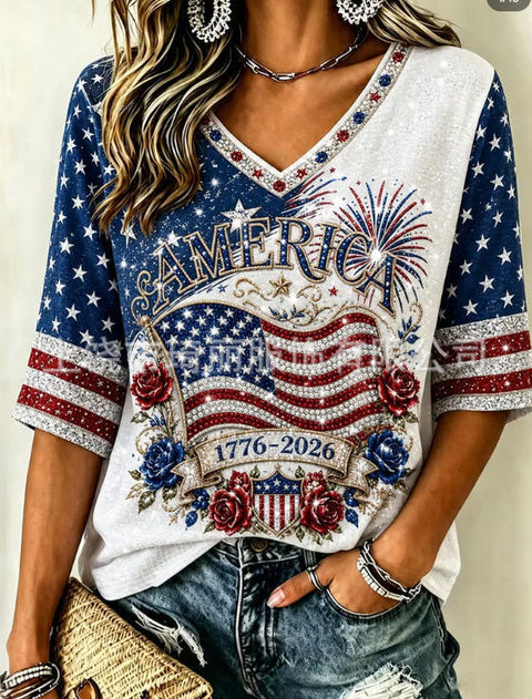 Independence Day V-Neck Casual Short Sleeve T-Shirt FF303375 02