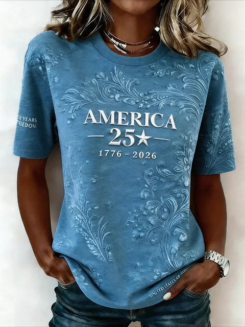 Digital Printed Casual Women's Crew Neck T-Shirt m302372