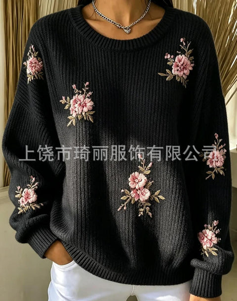 Crew neck pullover women's top comfortable casual print FF303367