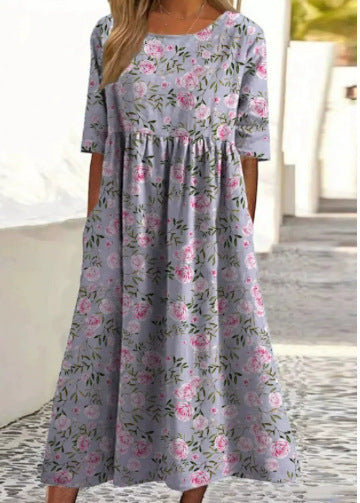 Up and down splicing pocket size printing large wide dress m302623-3