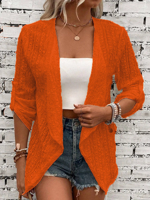 Einfarbige lässige Strickjacke für Damen mit mittleren Ärmeln m300422 