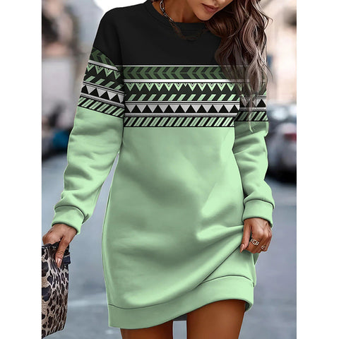 Pulloverkleid mit Rundhalsausschnitt und Print in Kontrastfarbe m300862 