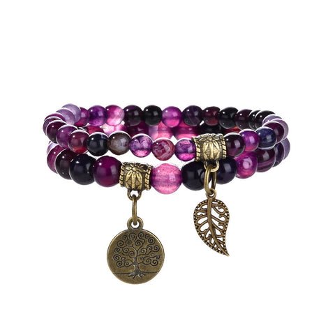 Baum des Lebens Blatt Anhänger Set Armband Bunte Tiger Auge Amethyst Achat Armband m3331289