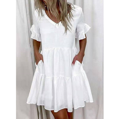 Short Print Ruffled Pocket Dress M300182