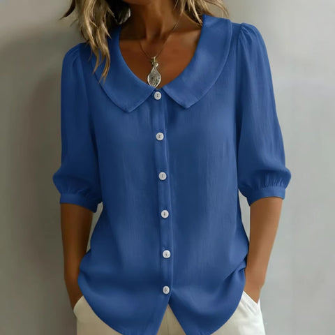 Linen new spinning shirt short sleeve loose v-neck women's summer m302366