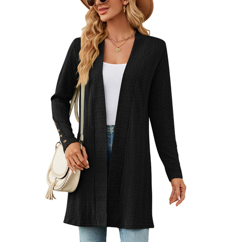 Neue einfarbige Button-Down-Strickjacke mit langen Ärmeln und lockerem Schnitt m300426 