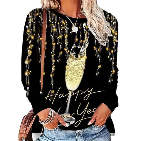 Fashion Casual Trend Printed Women's Long Sleeve Crew Neck Top m302292