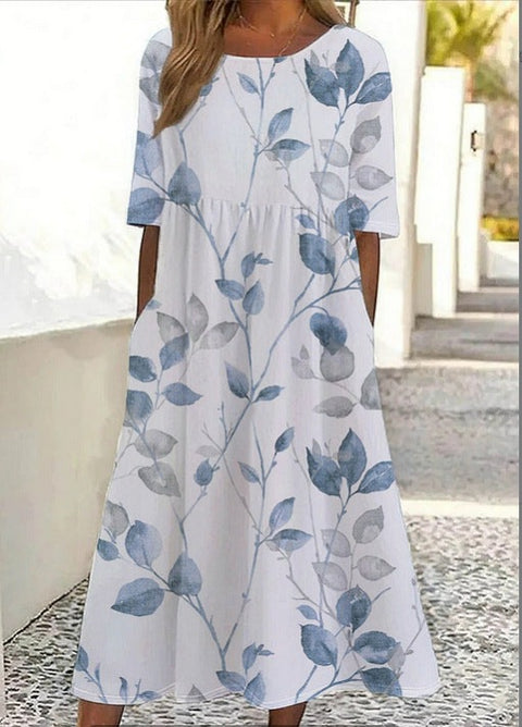 Up and down splicing pocket size printing large wide dress m302623-3