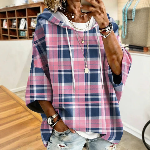 Autumn and winter women's new plaid contrasting color printing women's casual sweater FF303267