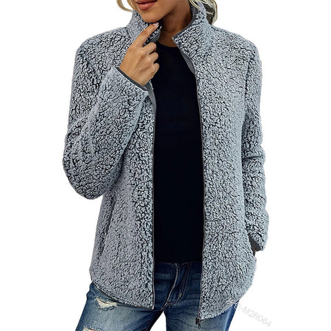 Einfarbiger Top-Pullover für Damen, lässige Mode, langärmelige Reißverschluss-Blasenfleecejacke m300462 