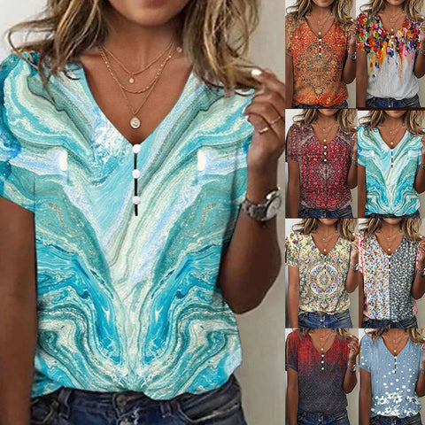 Ethnic style positioning printed short-sleeved top women's m301263