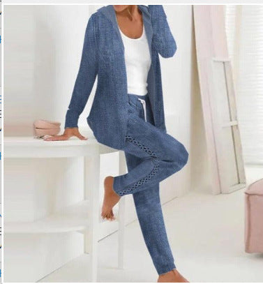 Hooded cardigan top trousers two-piece set m302266