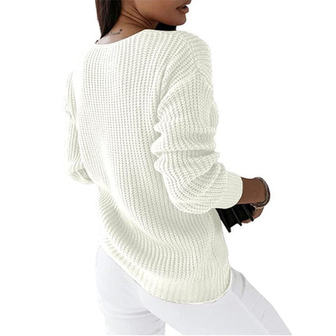 Pullover Damen Langarm V-Ausschnitt Einfarbig Twist Lässiger Strickpullover M300487 
