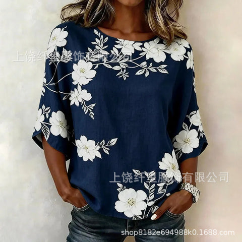 3D printed floral pattern loose versatile top m303041