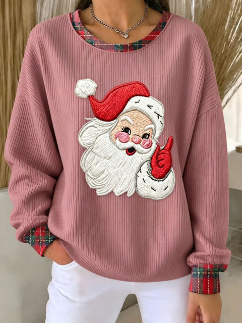 Christmas Day Old Man Printed Crew Neck Long Sleeve Casual Pullover Sweater FF303501