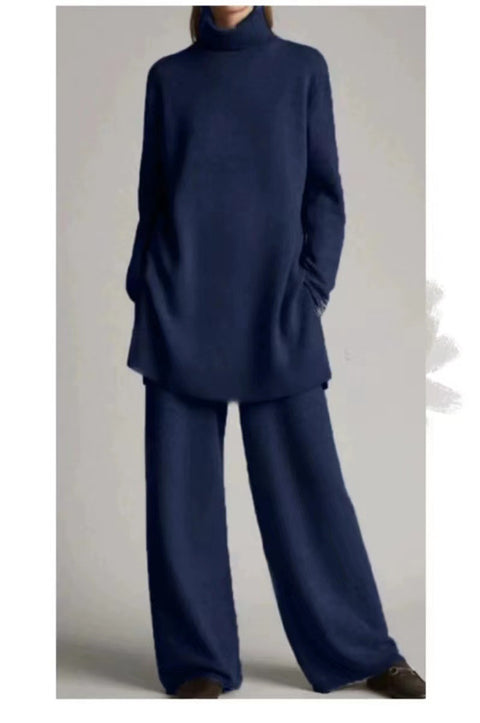 New knitted solid color turtleneck loose casual two-piece set m301793