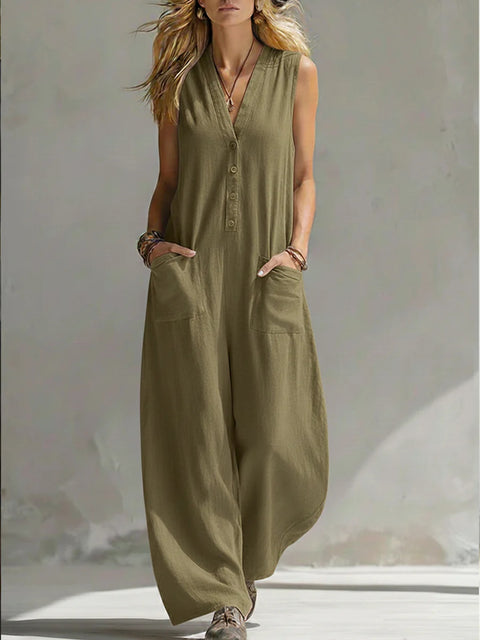 Spring and summer women's casual linen cotton sleeveless jumpsuit m302489
