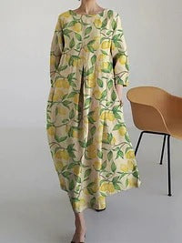 Loose Crew Neck Fashion Premium Long Sleeve Printed Dress m301044