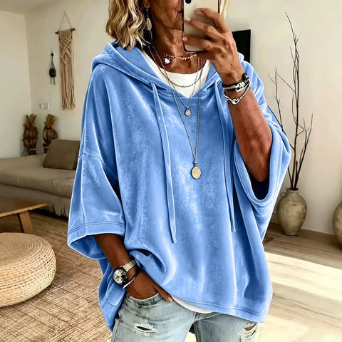 Solid color casual golden velvet hooded sweater m303098