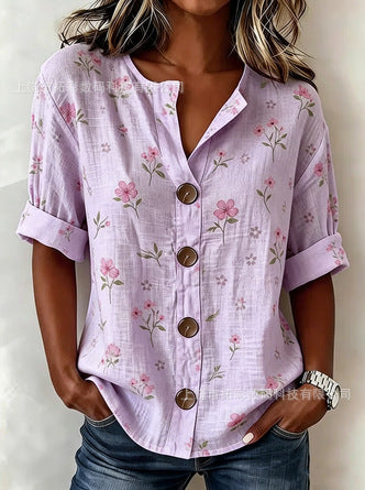 V-neck shirt long-sleeved printed button-down women's shirt m302710