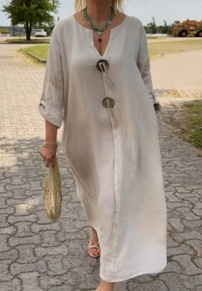 Lässige, lockere Damenbekleidung, einfarbig, schlichtes Kleid m301197 