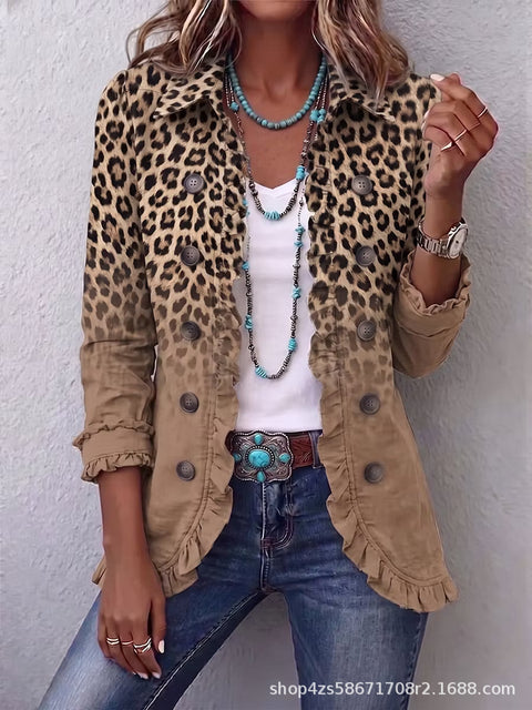 Women's fashion long-sleeved ruffle leaf open button cardigan FF303384 04