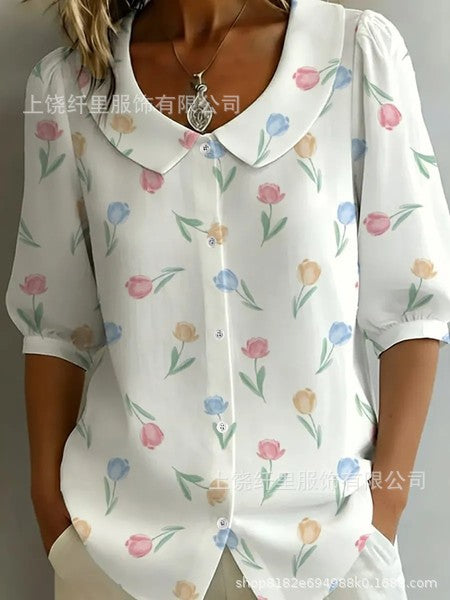 3D digital printing women's versatile flower spring and summer fashion shirt m302608