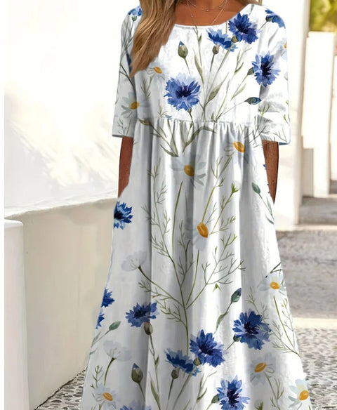 Loose fashion premium V-neck print dress m302742