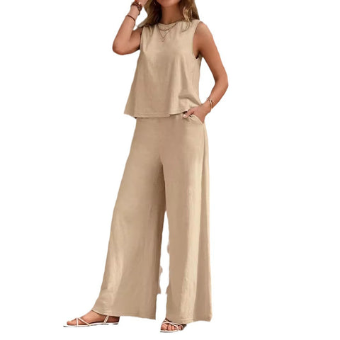 Ensemble deux pièces tendance polyvalent pull ample col rond ensemble décontracté en coton m300951 