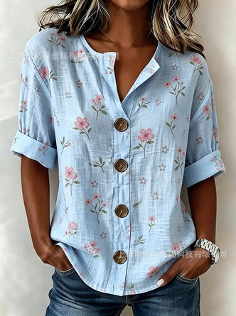 V-neck shirt long-sleeved printed button-down women's shirt m302710