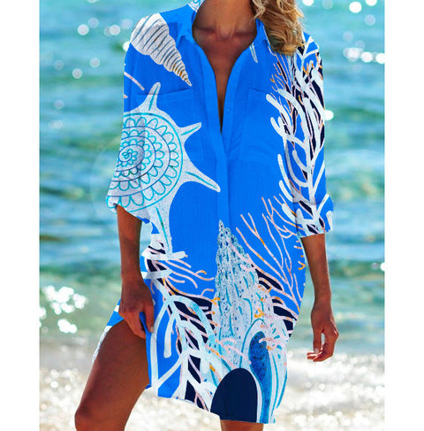 Bikinijacke Shirt Badeanzug Strickjacke Damen bedruckt Resort Strandshirt m301274 
