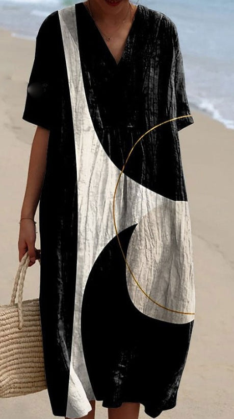 Large size women's shirt short-sleeved dress floral seaside vacation dress m302744