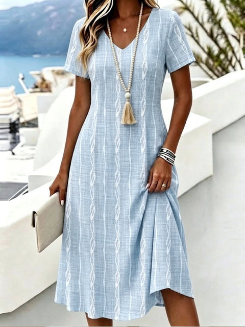 Printed women's v-neck short-sleeved temperament fashion dress m303046