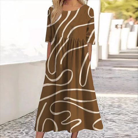 New mid-waist women's casual crew neck 3D printed dress m302528