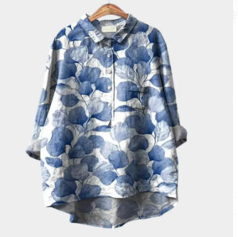 Loose printing round neck casual large size women's T-shirt m302702