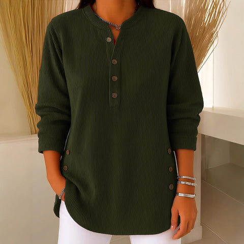 Loose Casual V-Neck Button Long Sleeve Women's Top T-Shirt FF303368