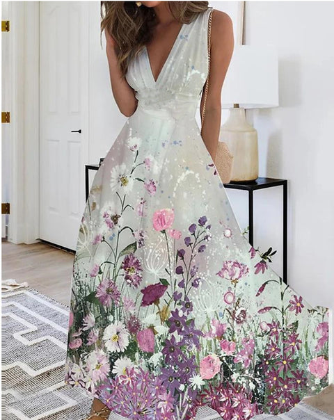 Damen neues V-Ausschnitt mit Futter hohe Taille ärmellos bedruckt sexy Westenkleid m301267 
