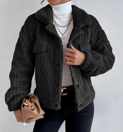Revers fleece bequeme casual frauen kleidung verdickt plüsch jacke m300354 
