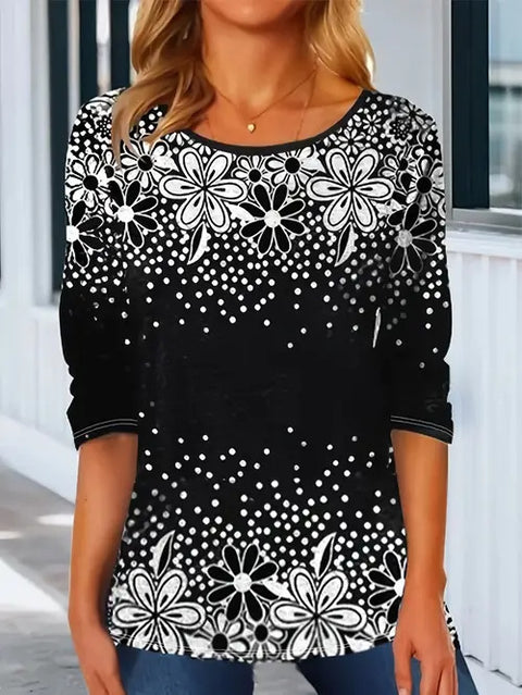 Fashion Casual Trend Printed Women's Long Sleeve Crew Neck Top m302292
