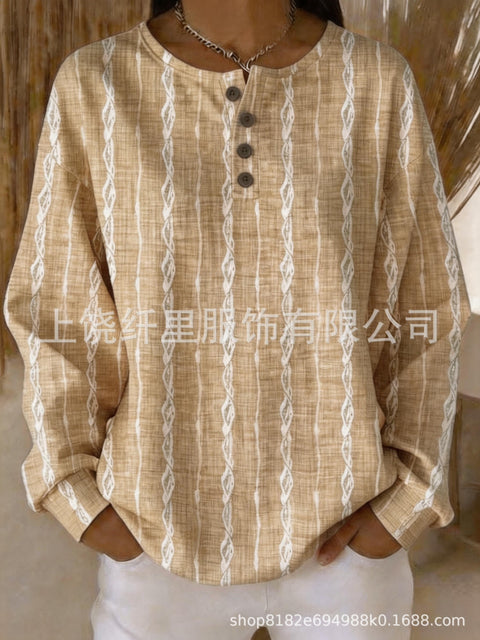 Crew neck 4 buckle spring and autumn fashion pattern 3D printing casual loose women's sweater FF303411 02