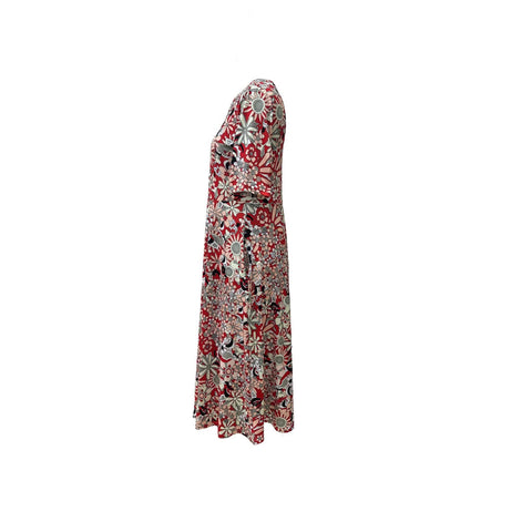 Printed V-neck elegant five-quarter sleeve dress m301208