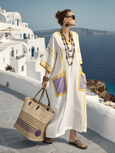 Elegant large size printed long pendulum dress m301523