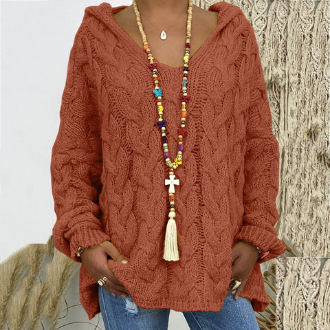 Einfarbiger Twist-Strick-Hoodie m300492 